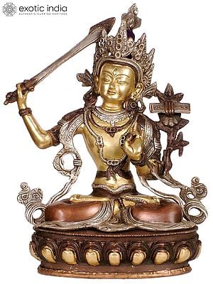 12" Tibetan Buddhist Deity Manjushri Brass Sculpture | Handmade | Made in India