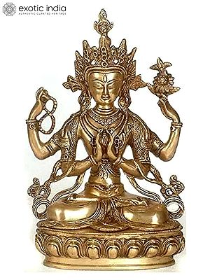 13" Tibetan Buddhist Deity Chenrezig (Four-Armed Avalokiteshvara) In Brass | Handmade | Made In India