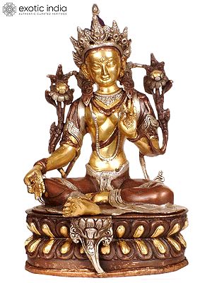 12" Green Tara Brass Statue | Handmade Tibetan Buddhist Deity Figurine