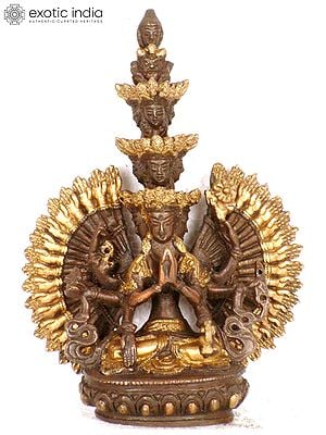 7" Tibetan Buddhist Deity Eleven Headed Thousand Armed Avalokiteshvara In Brass | Handmade | Made In India