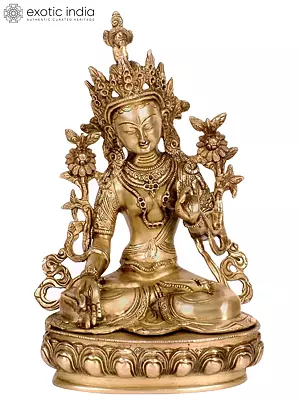12" Tibetan Buddhist Goddess White Tara Brass Idol | Handmade