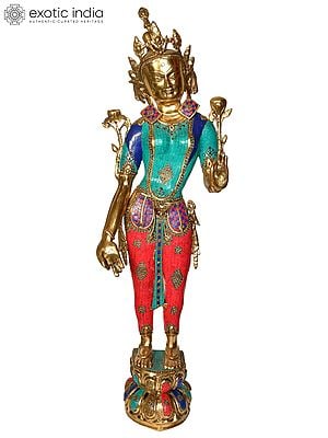 47" Standing Tara In Brass | Handmade | Made In India