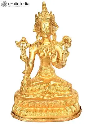 8" Tibetan Buddhist Goddess White Tara in Brass | Handmade | Made in India