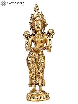 20" Tibetan Buddhist Tara with Lamp in Brass | Handmade | Made in India