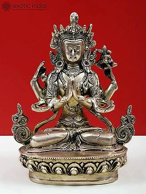 8" Brass Buddhist Deity Chenrezig (Shadakshari Avalokiteshvara) Statue | Handmade | Made in India