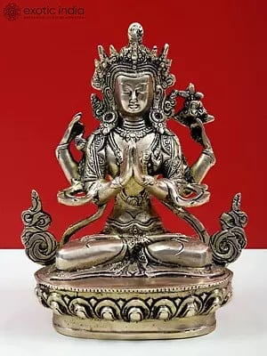 8" Brass Buddhist Deity Chenrezig (Shadakshari Avalokiteshvara) Statue | Handmade | Made in India