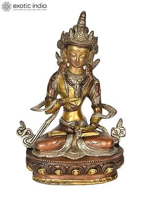 8" Vajrasattva - Holder of Thunderbolt and Bell (Tibetan Buddhist) In Brass | Handmade