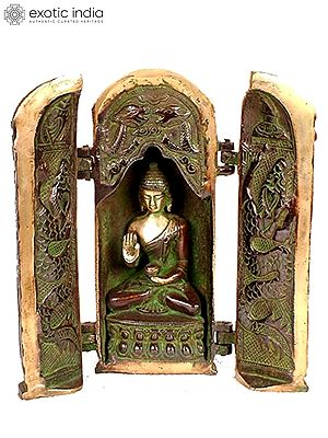 8" Tibetan Buddhist Folding Temple of Buddha In Brass | Handmade | Made In India