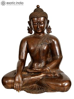 20" Lord Buddha in Earth Touching Gesture (Tibetan Buddhist) In Brass | Handmade | Made In India