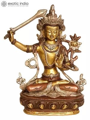 8" Tibetan Buddhist Deity Manjushri Brass Sculpture | Handmade | Made in India