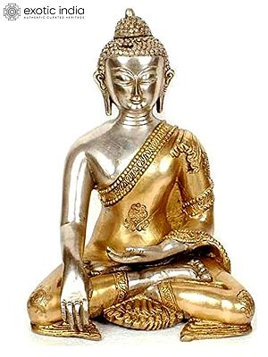 10" Buddha with Golden Robe In Brass | Handmade | Made In India