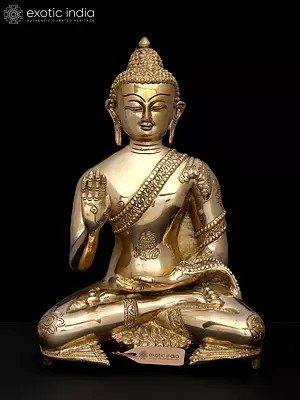 11" Buddha Idol in Abhaya and Dhyana Mudras | Handmade Brass Statue | Made in India