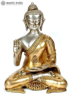 11" Buddha Idol in Abhaya and Dhyana Mudras | Handmade Brass Statue | Made in India