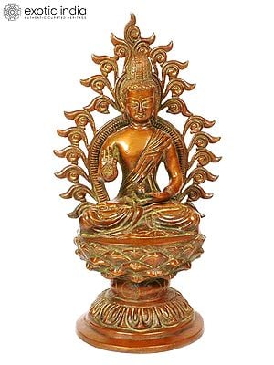 10" The Buddha Blesses Against a Flaming Aureole In Brass | Handmade | Made In India