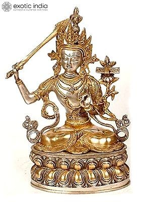 13" Tibetan Buddhist Deity Manjushri In Brass | Handmade | Made In India