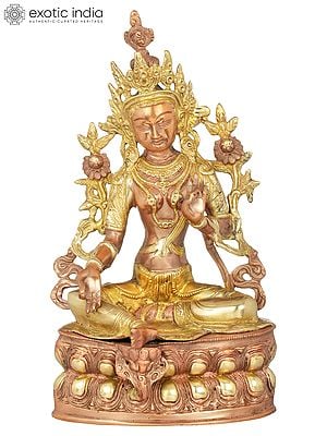 14" Tibetan Buddhist Goddess Green Tara In Brass | Handmade | Made In India