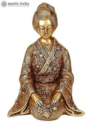 10" Japanese Lady in Kimono in Brass | Handmade | Made in India