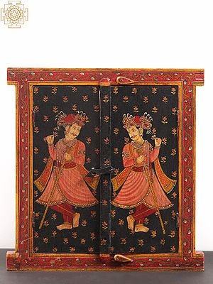 17" Hand Painted King on Wooden Window (Jharokha) With Mirror