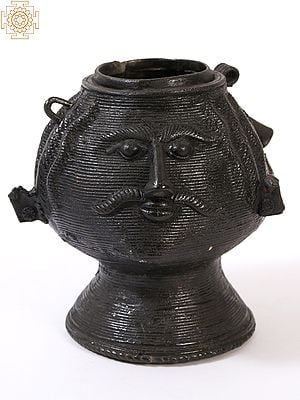 7" Three Sided Tribal Face Engraved Pot