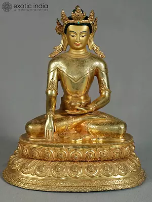14" Crowned Buddha Statue from Nepal | Nepalese Copper Sculpture