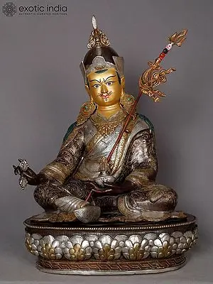 Seated Guru Padmasambhava Idol - 19" Nepalese Copper Statue