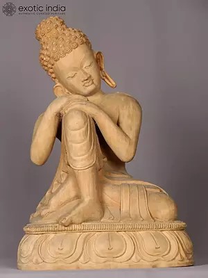 11" Wooden Thinking Lord Buddha Statue