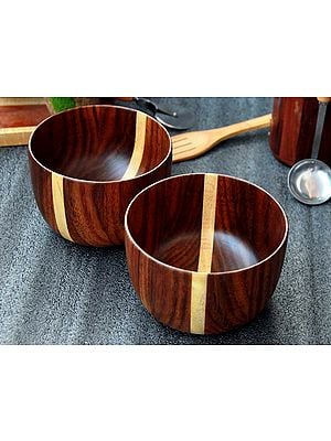 Rounded Wood Bowl - Set Of 2 (Brown)