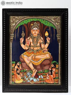 Lord Dakshinamurthy - Shiva - Tanjore Painting | Traditional Colors With Gold Work | With Frame