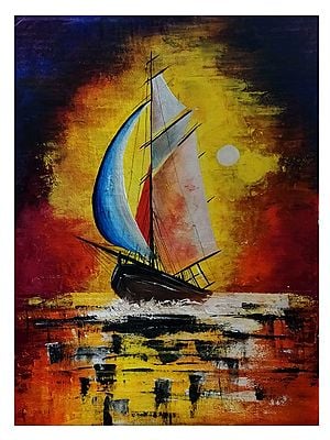 Floating Sailing Boat In Sunset | Acrylic On Canvas | By Suman Das