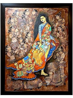 Krishna's Story Around Radha | Acrylic On Canvas | By Nikunja Bihari Das | With Frame