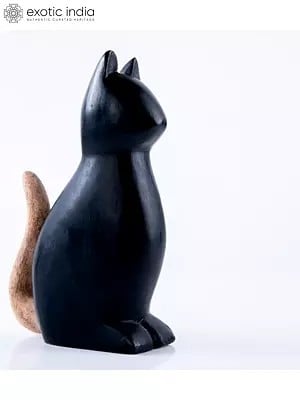 10" Handcrafted Cat Wood Figurine for Home Decor