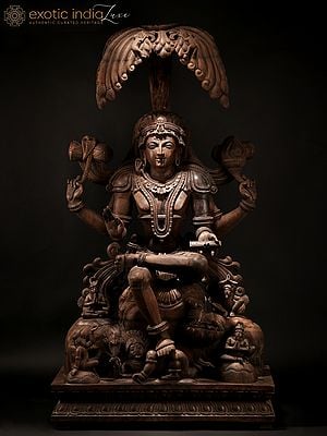 68" Superfine Dakshinamurti Shiva Wood Carved Statue - God of Wisdom