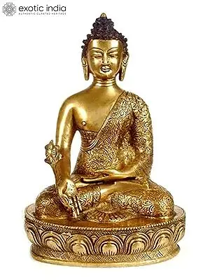 11" Tibetan Buddhist Medicine Buddha Statue in Brass | Handmade | Made in India