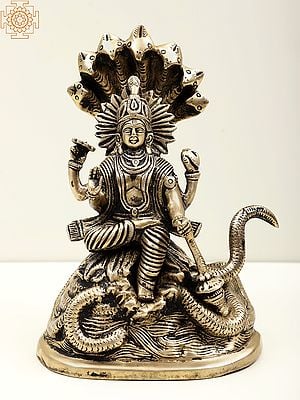 8" Brass Lord Vishnu Statue on Sheshanaga