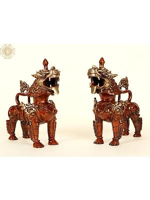 7" Brass Temple Lions (Pair)