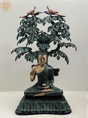 29" Large Size Buddha Under the Bodhi Tree In Brass