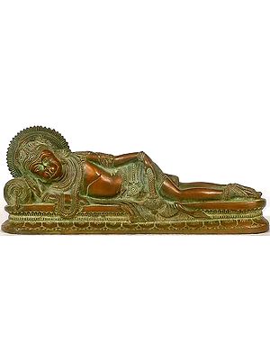 4" Small Reclining Hanuman Brass Idol | Religious Figurine