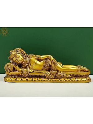 4" Small Reclining Hanuman Brass Idol | Religious Figurine