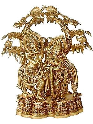 30" Large Size Radha Krishna Under the Kadamba Tree In Brass | Handmade | Made In India
