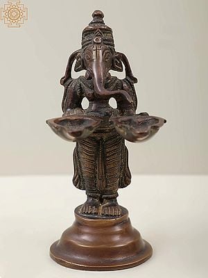 5" Lord Ganesha Twin Lamps In Brass | Handmade | Made In India