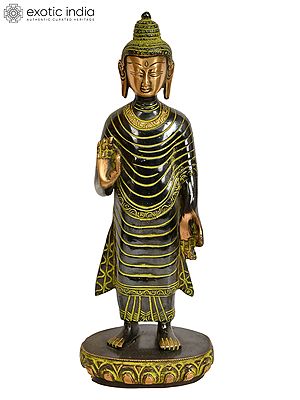 10" Standing Buddha Brass Statue | Handmade Tibetan Buddhist Deity Idols | Made in India
