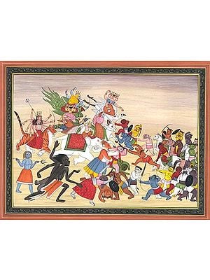 Matrikas and Mahavidyas Battling Against Demons