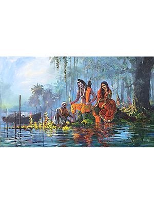 Kewat And Sitaram On River Bank | Acrylic Painting On Canvas | By Bijay Biswaal