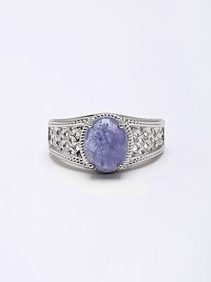 Lattice Design Sterling Silver Ring with Oval Cut Tanzanite Gemstone