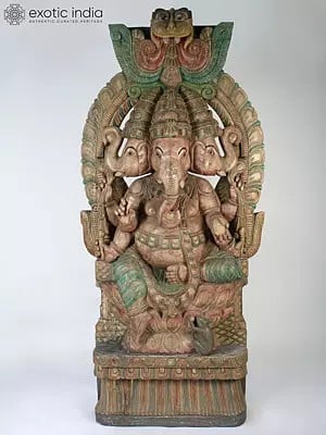 82" Super Large Trimukha Lord Ganesha with Kirtimukha Throne