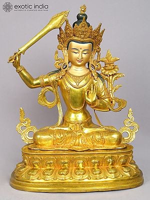 19" Tibetan Buddhist Deity - Manjushri Statue from Nepal