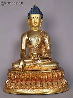 15" Lord Bhumisparsha Buddha Copper Statue | Copper with Gold Plated