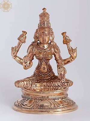 3" Bronze Goddess Lakshmi Seated on Pedestal
