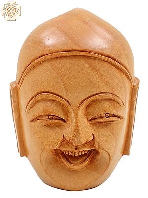 3" Small Wooden Laughing Buddha Head Statue