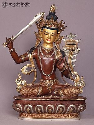 15" Manjushri Copper Statue from Nepal | Buddhist Deity Idols